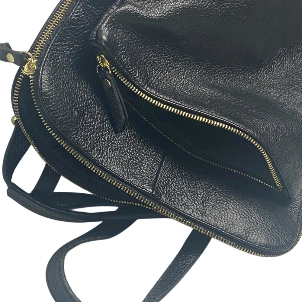 L.CREDI Convertible Leather Backpack Messenger in Black